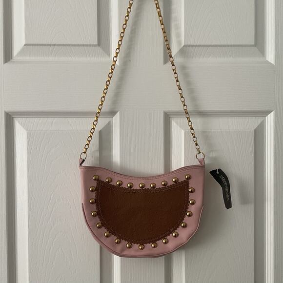 Leatherock Y2K Shoulder Bag Deadstock Pink Studded Chain Leather Made In USA - Picture 1 of 5